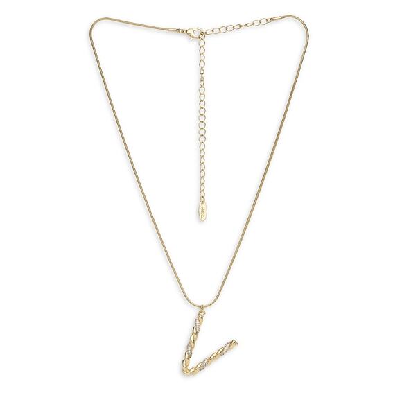 NEW ETTIKA ANTHROPOLOGY 18K Goldplated Twisted Crystal Initial Necklace V - Picture 1 of 4